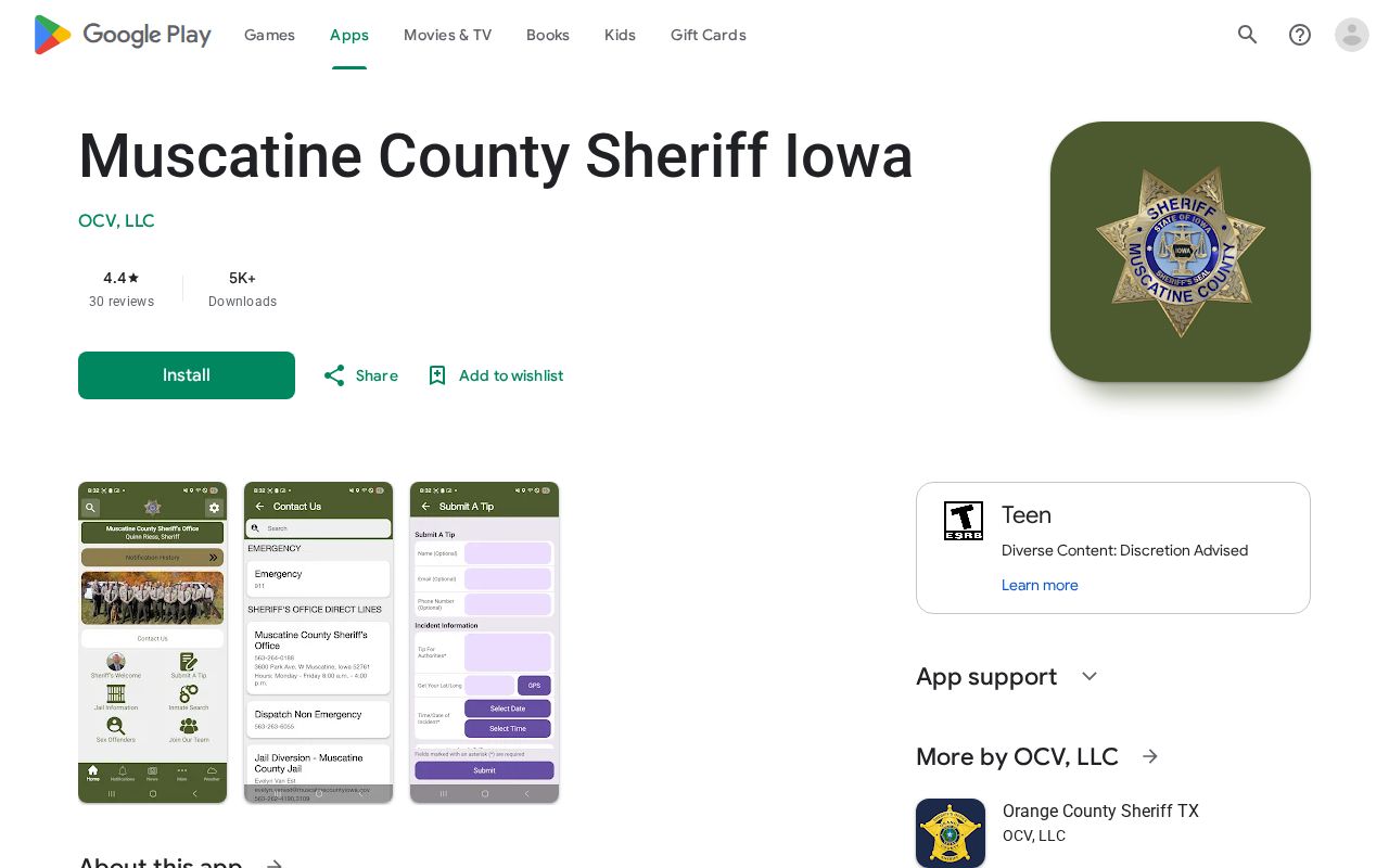 Muscatine County Sheriff inmate bookings app listing